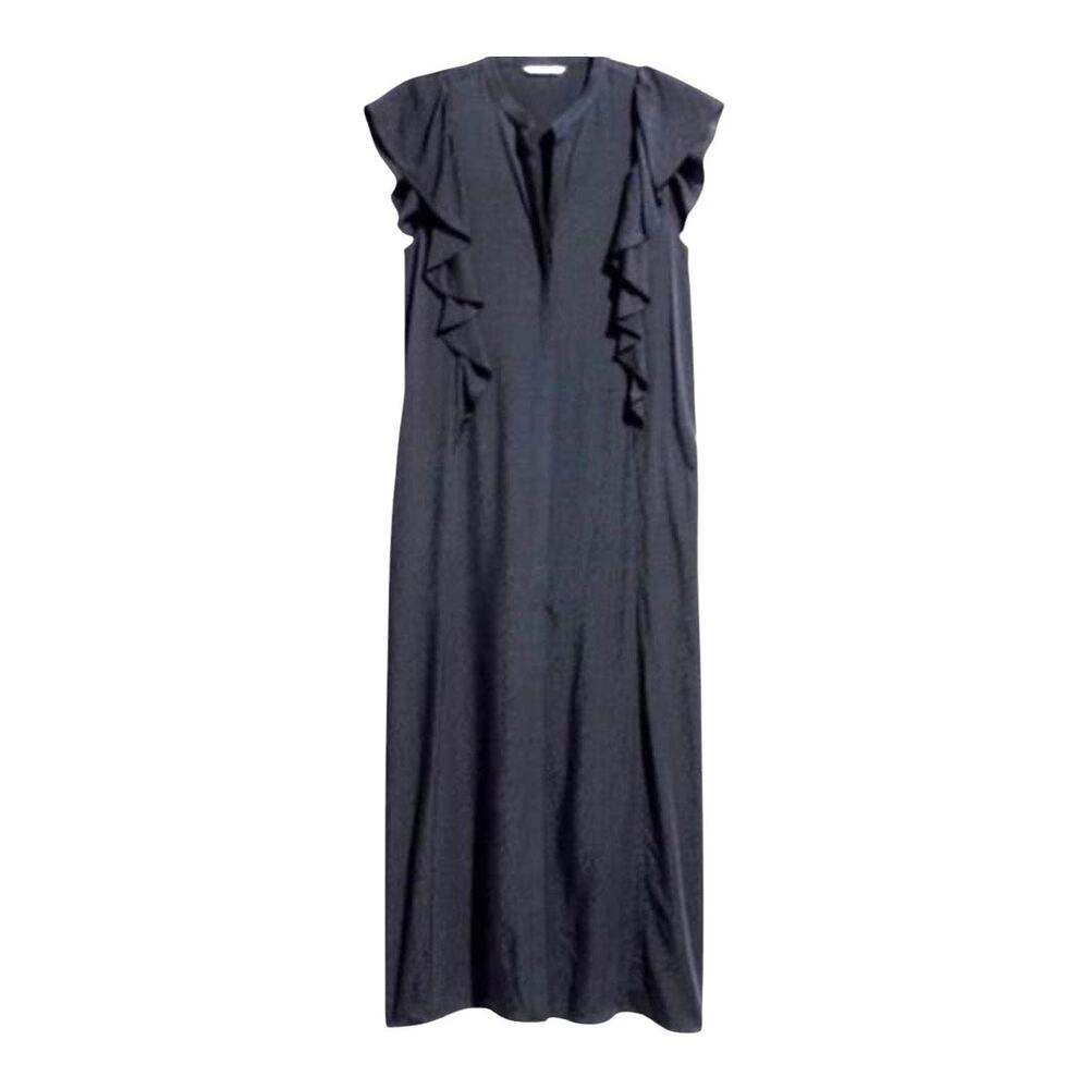 Women's H&M Navy Blue Dots Leopard Print Button down Sleeveless Midi Dress 12